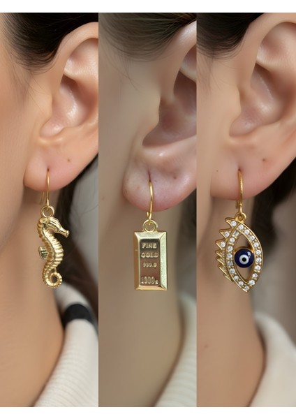 Trend Sembol Figürlü 3’lü Kadın Küpe Set