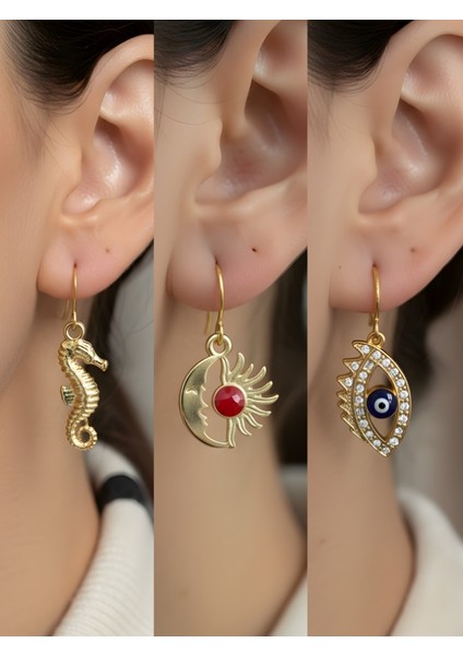 Trend Sembol Figürlü 3’lü Kadın Küpe Set