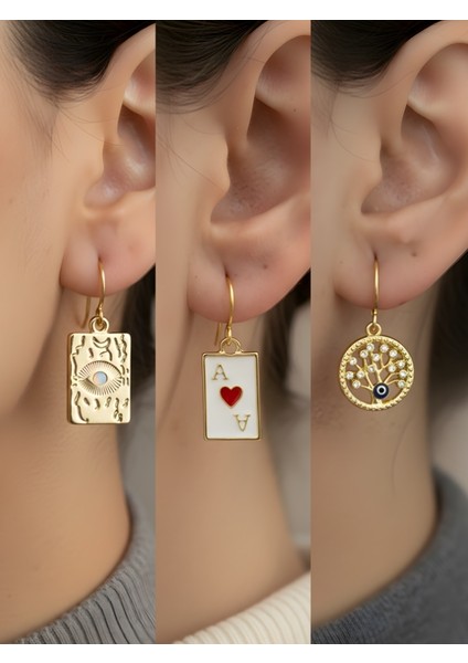 Göz Kupa As Nazar Ağacı 3’lü Sembol Kadın Küpe Set