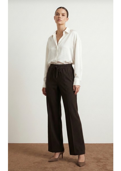 Kadın Çizgili Rahat Kesim Kumaş Pantolon