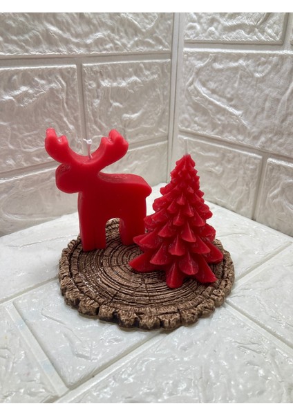 Kırmızı Geyik ve Çam Ağacı Seti, Yılbaşı Dekorasyonu, Hediye Paketi, Özel Seri