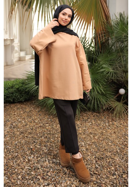 Vizon Bisiklet Yaka Oversize Penye Sweat