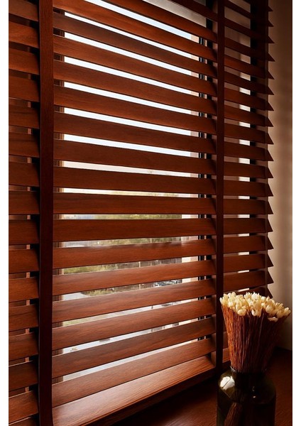 Ceviz Renk Gerçek Ahşap Jaluzi 50MM Zincirli Redüktörlü Kurdelalı AJS1003 fırsatları