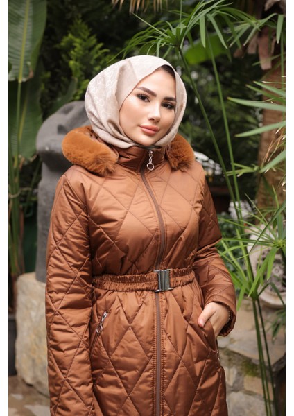 Taba Kapüşonlu Fermuarlı Kapitone Mont fırsatları