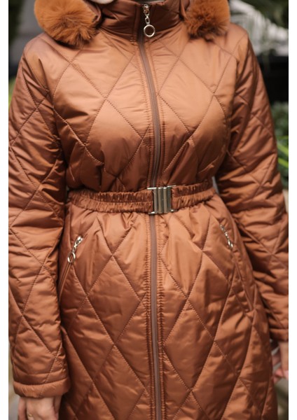 Taba Kapüşonlu Fermuarlı Kapitone Mont indirimleri