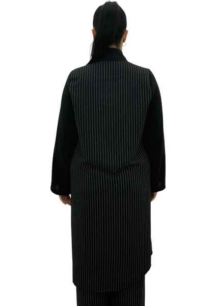 Büyük Beden Çizgili Düğmeli Tunik Gömlek Pantolon Oversize Kadın Takım fırsatları