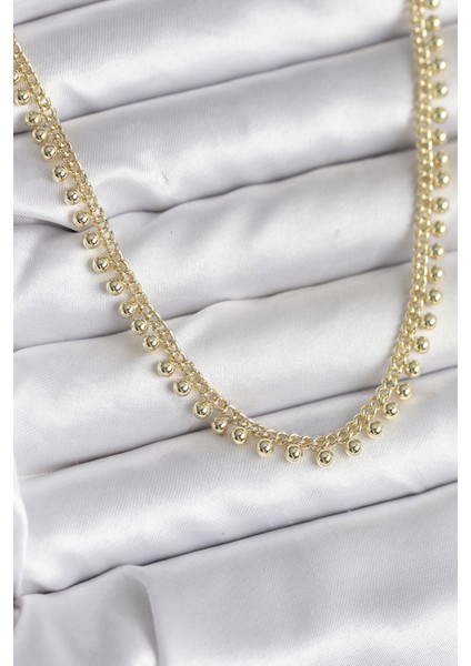 Pirinç Gold Renk Sıralı Topçuk Model Kadın Kolye - Lisinya