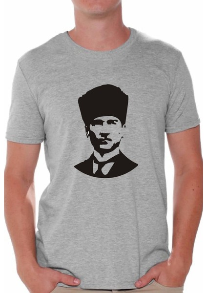 Baskılı Atatürk Kadın Erkek Unisex Bisiklet Yaka Baskılı T-Shirt Siyah Beyaz Gri Tshirt Tişört