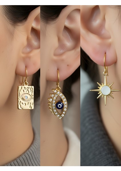 Trend Sembol Figürlü 3’lü Kadın Küpe Set