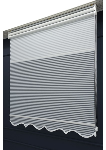 Çift Mekanizmalı Jaluzi Görünümlü Tül+Stor Güneşlik Perde – Çiftli Sistem - 2 Perde Tek Ürün! fırsatları