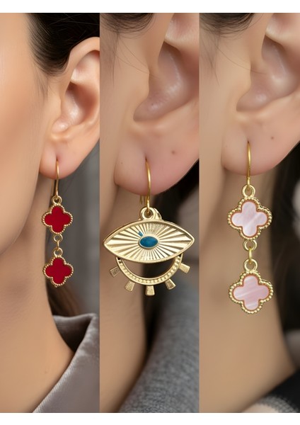 Trend Sembol Figürlü 3’lü Kadın Küpe Set