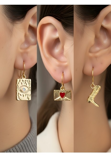 Trend Sembol Figürlü 3’lü Kadın Küpe Set