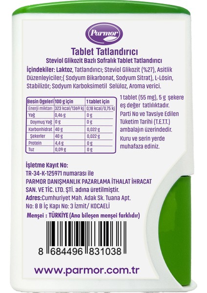 Stevia Tablet Tatlandırıcı 500'LÜK Kutu fiyatları