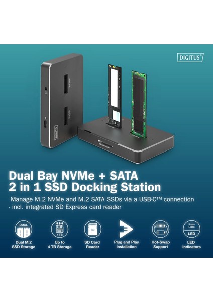 2’si 1 Arada M.2 Nvme + Sata SSD Docking Station – Usb-C, Sd Express, 10GBPS Hız