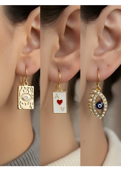 Göz Kupa As Nazar 3’lü Sembol Kadın Küpe Set