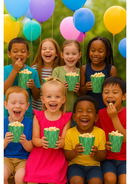 Mısır Kutusu Pop Corn Kutusu Dalgalı Yeşil Desenli / 8 Parça