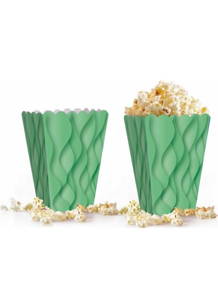 Mısır Kutusu Pop Corn Kutusu Dalgalı Yeşil Desenli / 8 Parça modelleri