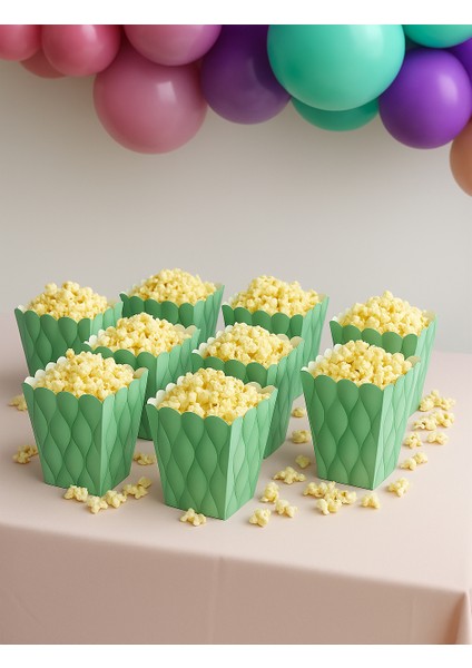 Mısır Kutusu Pop Corn Kutusu Dalgalı Yeşil Desenli / 8 Parça fırsatları