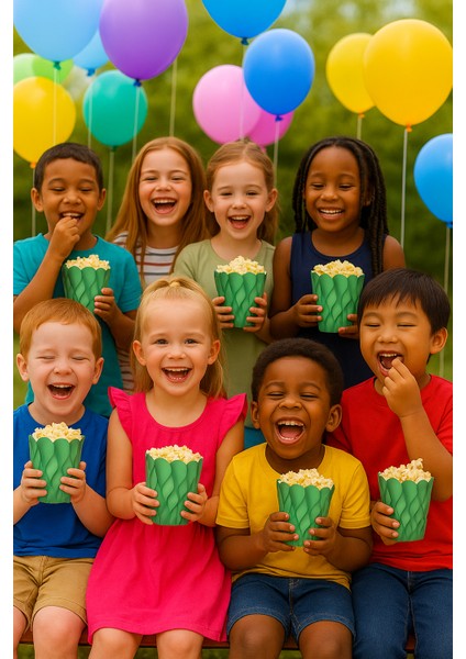 Mısır Kutusu Pop Corn Kutusu Dalgalı Yeşil Desenli / 8 Parça indirimleri