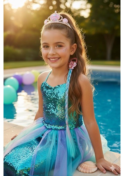 Pembe Lastik Tokalı Tek Örgü Peruk Saç Toka Deniz Kızı Tokası 38CM