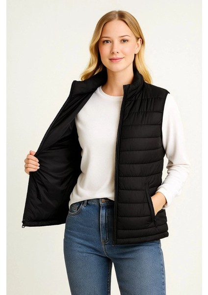 Mdb Şişme Fermuarlı Yelek U Itici Kapitone Astarlı Kumaş Cepli Hafif Kışlık Por Rahat Kalıp Iyah