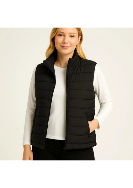 Mdb Şişme Fermuarlı Yelek U Itici Kapitone Astarlı Kumaş Cepli Hafif Kışlık Por Rahat Kalıp Iyah fırsatları