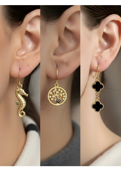 Trend Sembol Figürlü 3’lü Kadın Küpe Set