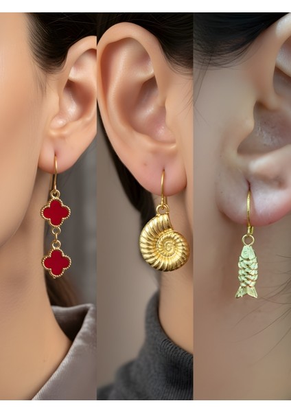 Trend Sembol Figürlü 3’lü Kadın Küpe Set