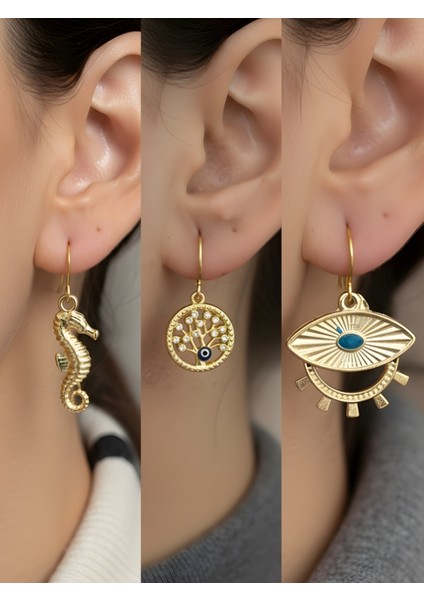 Trend Sembol Figürlü 3’lü Kadın Küpe Set