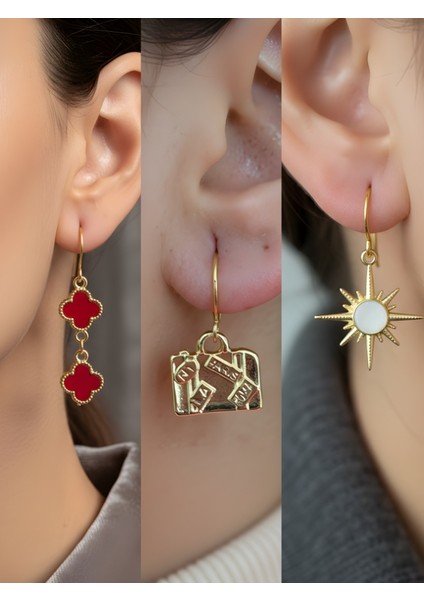 Trend Sembol Figürlü 3’lü Kadın Küpe Set