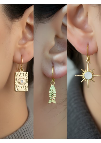 Trend Sembol Figürlü 3’lü Kadın Küpe Set