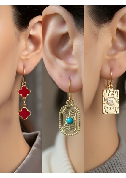 Trend Sembol Figürlü 3’lü Kadın Küpe Set