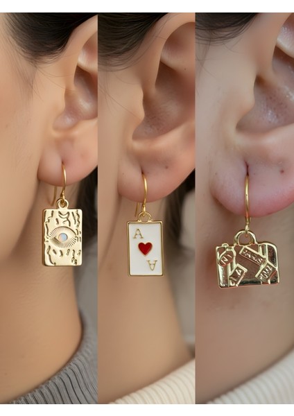 Göz Kupa As Bavul 3’lü Sembol Kadın Küpe Set