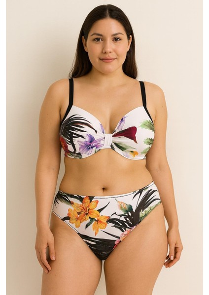 Kadın Büyük Beden Desteksiz Çiçek Desenli Bikini Takımı – Yüksek Bel Alt 2411 fiyatları