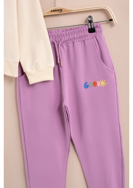 Krem Good Things Nakışlı Kız Çocuk Bisiklet Yaka Eşofman Takımı 23391 modelleri