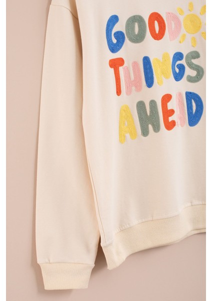 Krem Good Things Nakışlı Kız Çocuk Bisiklet Yaka Eşofman Takımı 23391 fırsatları