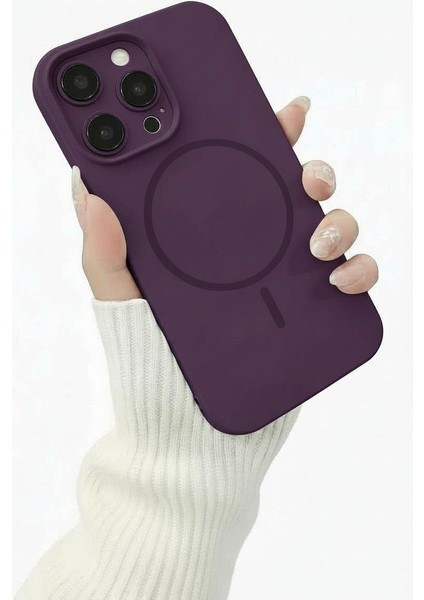 Iphone 14 Promax Ile Uyumlu Magsafe ile Uyumlu Kablosuz Şarj Özellikli Kadife Iç Yüzey Silikon Kılıf
