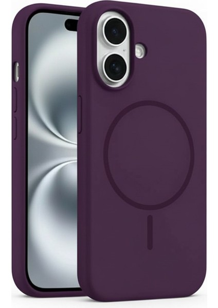 Iphone 16 Ile Uyumlu Magsafe ile Uyumlu Kablosuz Şarj Özellikli Kadife Iç Yüzey Silikon Telefon Kılıf