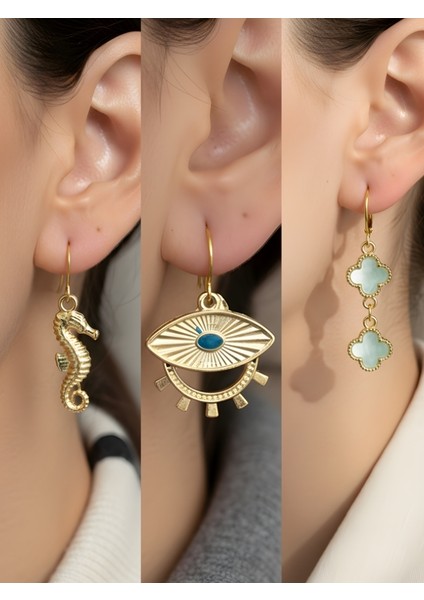 Trend Sembol Figürlü 3’lü Kadın Küpe Set