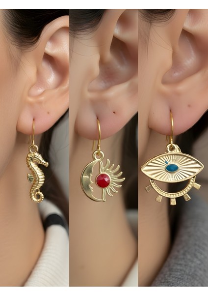 Trend Sembol Figürlü 3’lü Kadın Küpe Set