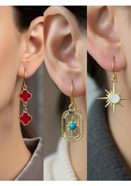 Trend Sembol Figürlü 3’lü Kadın Küpe Set