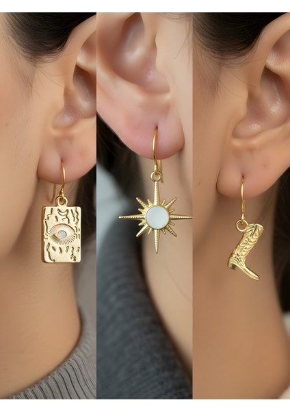 Trend Sembol Figürlü 3’lü Kadın Küpe Set