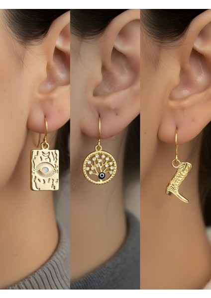 Trend Sembol Figürlü 3’lü Kadın Küpe Set