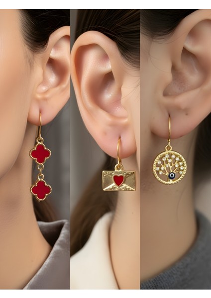 Trend Sembol Figürlü 3’lü Kadın Küpe Set