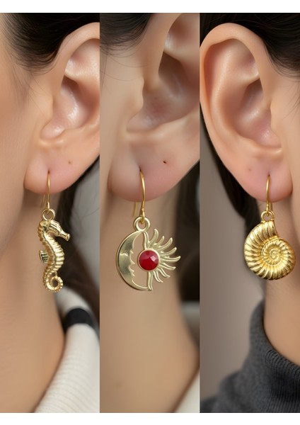 Trend Sembol Figürlü 3’lü Kadın Küpe Set