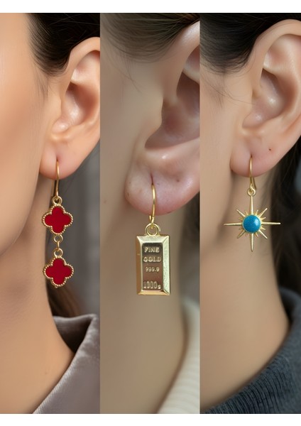 Trend Sembol Figürlü 3’lü Kadın Küpe Set