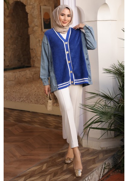 Saks Mavi Kot Garnili Yumoş Angora Hırka fiyatları