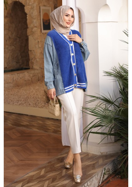 Saks Mavi Kot Garnili Yumoş Angora Hırka modelleri