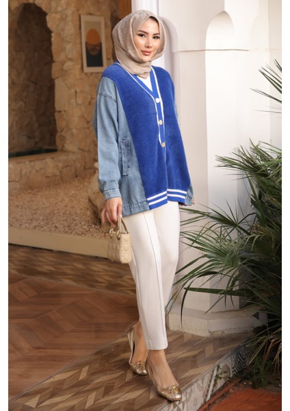 Saks Mavi Kot Garnili Yumoş Angora Hırka fırsatları