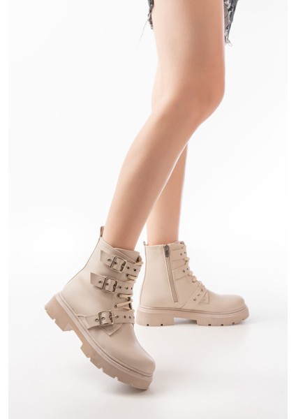 ZRİN-3039 Premium Bej Toka Aksesuarlı Fermuarlı Günlük Kadın Bot fiyatları